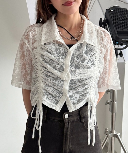 apres jour mignon（アプレジュールミニョン）の「ラメシアーレースドロストシャツ【ZOZOTOWN限定アイテム】（シャツ/ブラウス・レディース・シルバー/レッド/ピンク/オフホワイト/ブラック・フリー/X-LARGE）」の13枚目の写真