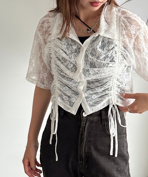 apres jour mignon（アプレジュールミニョン）の「ラメシアーレースドロストシャツ【ZOZOTOWN限定アイテム】（シャツ/ブラウス・レディース・シルバー/レッド/ピンク/オフホワイト/ブラック・フリー/X-LARGE）」の12枚目の写真