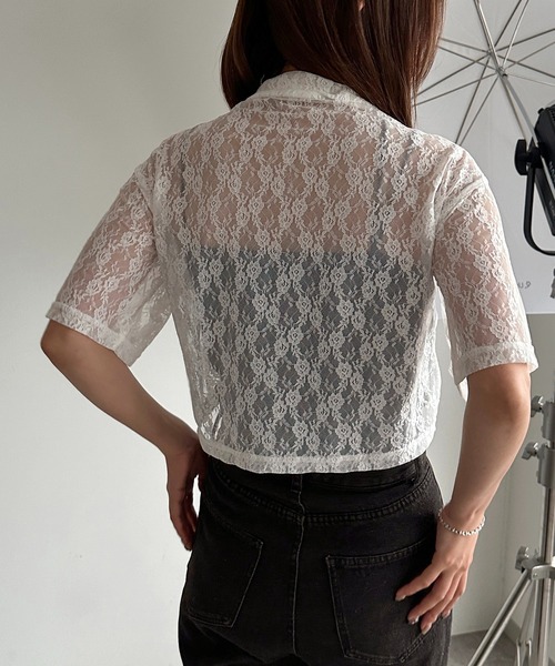 apres jour mignon（アプレジュールミニョン）の「ラメシアーレースドロストシャツ【ZOZOTOWN限定アイテム】（シャツ/ブラウス・レディース・シルバー/レッド/ピンク/オフホワイト/ブラック・フリー/X-LARGE）」の9枚目の写真