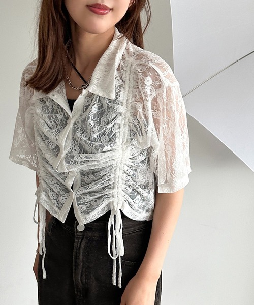 apres jour mignon（アプレジュールミニョン）の「ラメシアーレースドロストシャツ【ZOZOTOWN限定アイテム】（シャツ/ブラウス・レディース・シルバー/レッド/ピンク/オフホワイト/ブラック・フリー/X-LARGE）」の10枚目の写真