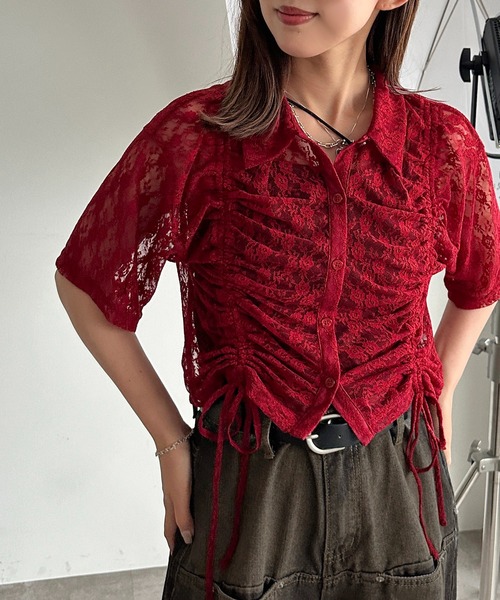 apres jour mignon（アプレジュールミニョン）の「ラメシアーレースドロストシャツ【ZOZOTOWN限定アイテム】（シャツ/ブラウス・レディース・シルバー/レッド/ピンク/オフホワイト/ブラック・フリー/X-LARGE）」の19枚目の写真