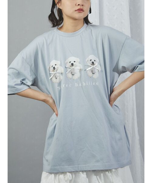merry jenny（メリージェニー）の「ribbon puppies Tee（Tシャツ/カットソー・レディース・ブルー/オフホワイト/ピンク・FREE）」の3枚目の写真