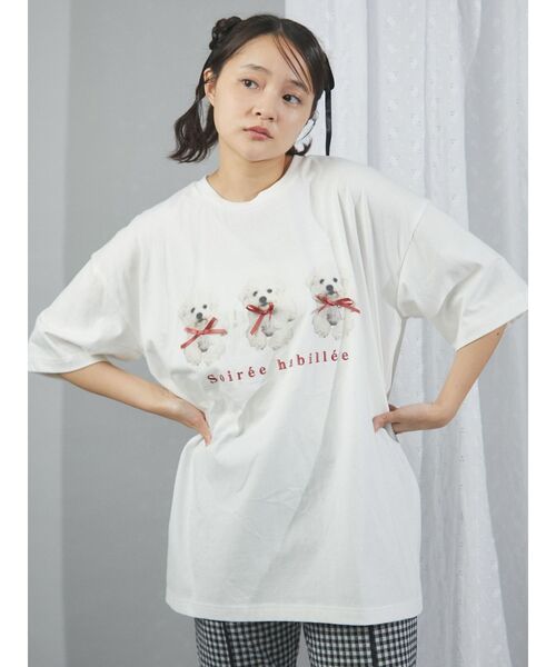 merry jenny（メリージェニー）の「ribbon puppies Tee（Tシャツ/カットソー・レディース・ブルー/オフホワイト/ピンク・FREE）」の6枚目の写真