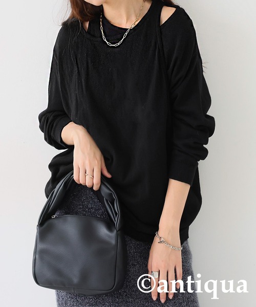 antiqua(アンティカ)の「レイヤード風ニットトップス(ニット/セーター・レディース・グレー/ブラック・ONESIZE)」の3枚目の写真