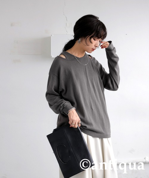 antiqua(アンティカ)の「レイヤード風ニットトップス(ニット/セーター・レディース・グレー/ブラック・ONESIZE)」の13枚目の写真