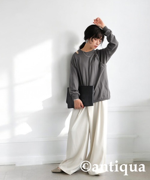 antiqua(アンティカ)の「レイヤード風ニットトップス(ニット/セーター・レディース・グレー/ブラック・ONESIZE)」の15枚目の写真