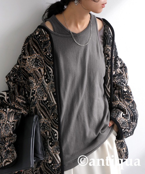 antiqua(アンティカ)の「レイヤード風ニットトップス(ニット/セーター・レディース・グレー/ブラック・ONESIZE)」の12枚目の写真