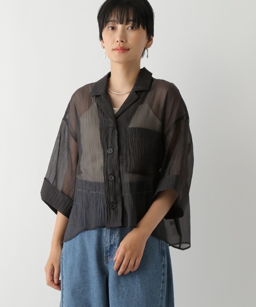 LEPSIM（レプシィム）の「ミラー光沢シャツ　133488（シャツ/ブラウス・レディース・ライトパープル/ライトブルー/ブラック・FREE）」の5枚目の写真