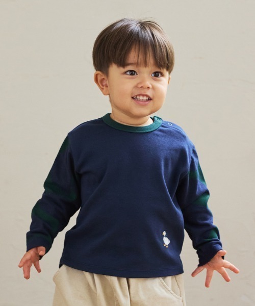 10mois（ディモワ）の「【10mois(ディモワ)】アヒル刺繍コンビ長袖T