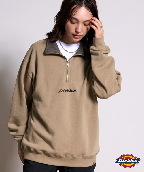 Dickies(ディッキーズ)の「Dickies/ディッキーズ ロゴ刺繍 裏起毛ハーフジップ ビッグシルエットスウェット(スウェット・レディース・ブラック/アッシュグレー/グレイッシュベージュ/グリーン/チャコール/ネイビー・M/XL/L)」の5枚目の写真