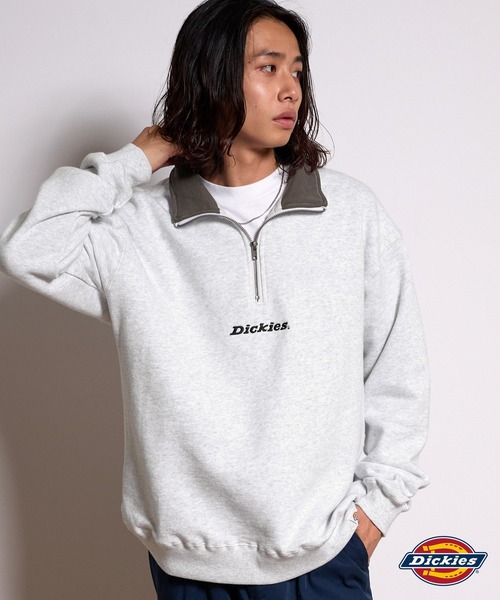 Dickies(ディッキーズ)の「Dickies/ディッキーズ ロゴ刺繍 裏起毛ハーフジップ ビッグシルエットスウェット(スウェット・レディース・ブラック/アッシュグレー/グレイッシュベージュ/グリーン/チャコール/ネイビー・M/XL/L)」の9枚目の写真