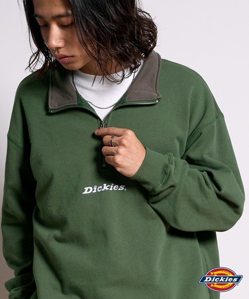 Dickies/ディッキーズ ロゴ刺繍 裏起毛ハーフジップ ビッグシルエット 