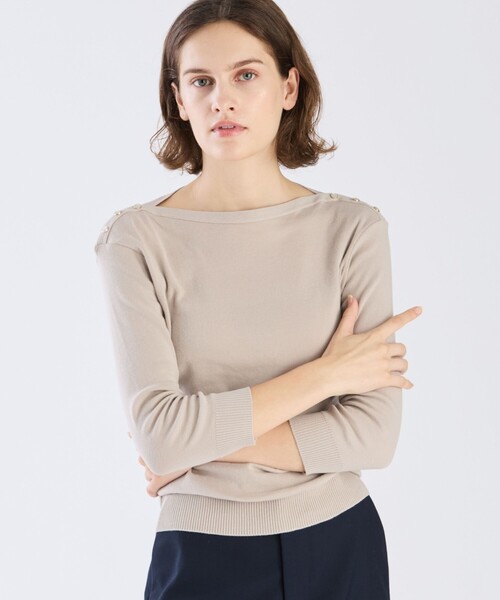 agnes b.(アニエスベー)の「【Outlet】コットン ニット 7分袖 ボートネック プルオーバー "Badiane"(ニット/セーター・レディース・グレー系その他・3/2/1)」の3枚目の写真
