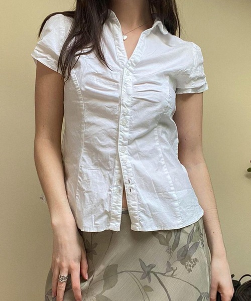 HALEY PESCA(ヘーリーペスカ)の「HALEY PESCA/ギャザー風デザイン タイトミニシャツ(シャツ/ブラウス・レディース・ホワイト/ブラック・SMALL/MEDIUM/LARGE)」の4枚目の写真