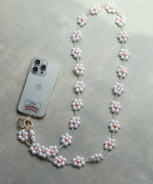 HELLO.SANFRANCISCO（ハローサンフランシスコ）の「【HELLO.SANFRANCISCO/ハローサンフランシスコ】フラワービーズスマホショルダー（スマホグッズ・キッズ・ホワイト/ピンク/イエロー・ONE SIZE）」の2枚目の写真