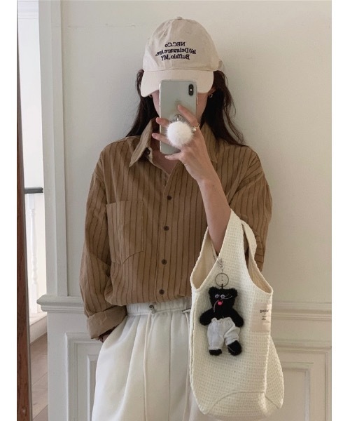 SALTMINT(ソルトミント)の「《2025SS》コットンストライプシャツ(シャツ/ブラウス・レディース・ベージュ/オフホワイト・L/M)」の1枚目の写真