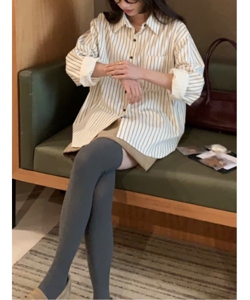 SALTMINT(ソルトミント)の「《2025SS》コットンストライプシャツ(シャツ/ブラウス・レディース・ベージュ/オフホワイト・L/M)」の2枚目の写真