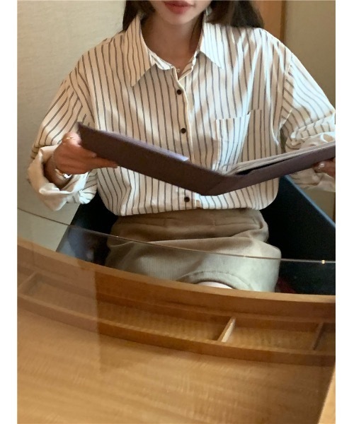 SALTMINT(ソルトミント)の「《2025SS》コットンストライプシャツ(シャツ/ブラウス・レディース・ベージュ/オフホワイト・L/M)」の9枚目の写真