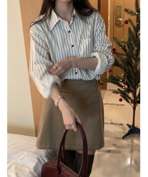 SALTMINT(ソルトミント)の「《2025SS》コットンストライプシャツ(シャツ/ブラウス・レディース・ベージュ/オフホワイト・L/M)」の5枚目の写真