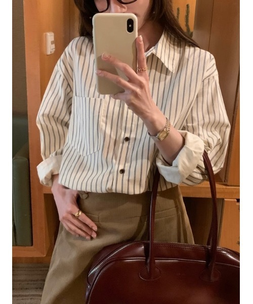 SALTMINT(ソルトミント)の「《2025SS》コットンストライプシャツ(シャツ/ブラウス・レディース・ベージュ/オフホワイト・L/M)」の7枚目の写真