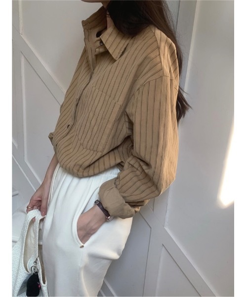 SALTMINT(ソルトミント)の「《2025SS》コットンストライプシャツ(シャツ/ブラウス・レディース・ベージュ/オフホワイト・L/M)」の12枚目の写真