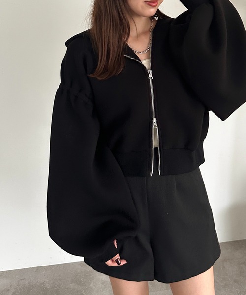 apres jour mignon(アプレジュールミニョン)の「WZIP袖ボリュームパーカー【ZOZOTOWN限定アイテム】(パーカー・レディース・ブラック/杢グレー・X-LARGE/フリー)」の5枚目の写真