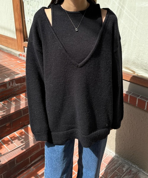 LE MORE（リモア）の「ショルダースリットルーズニット（ニット/セーター・レディース・アイボリー/ブラック/チャコール・FREE）」の2枚目の写真