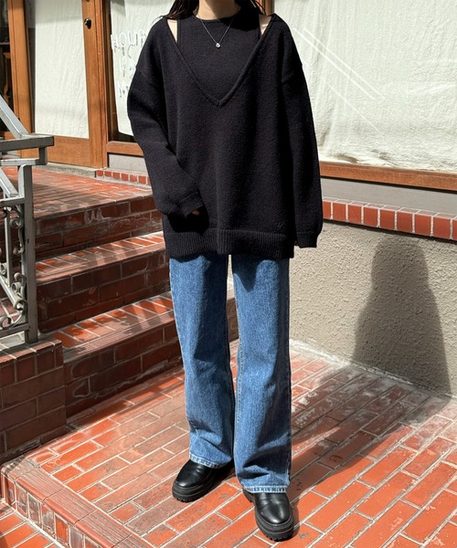 LE MORE（リモア）の「ショルダースリットルーズニット（ニット/セーター・レディース・アイボリー/ブラック/チャコール・FREE）」の5枚目の写真