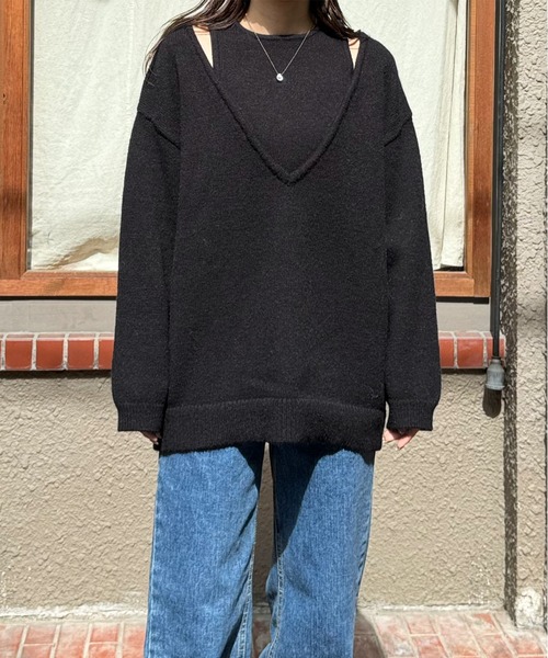 LE MORE（リモア）の「ショルダースリットルーズニット（ニット/セーター・レディース・アイボリー/ブラック/チャコール・FREE）」の6枚目の写真