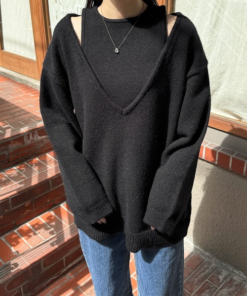 LE MORE（リモア）の「ショルダースリットルーズニット（ニット/セーター・レディース・アイボリー/ブラック/チャコール・FREE）」の7枚目の写真