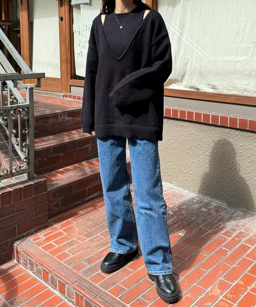 LE MORE（リモア）の「ショルダースリットルーズニット（ニット/セーター・レディース・アイボリー/ブラック/チャコール・FREE）」の8枚目の写真