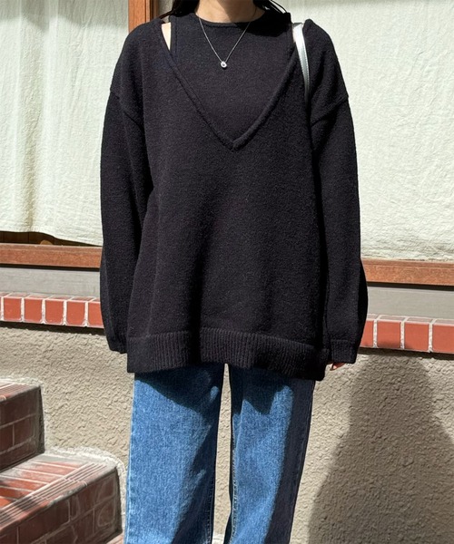 LE MORE（リモア）の「ショルダースリットルーズニット（ニット/セーター・レディース・アイボリー/ブラック/チャコール・FREE）」の9枚目の写真