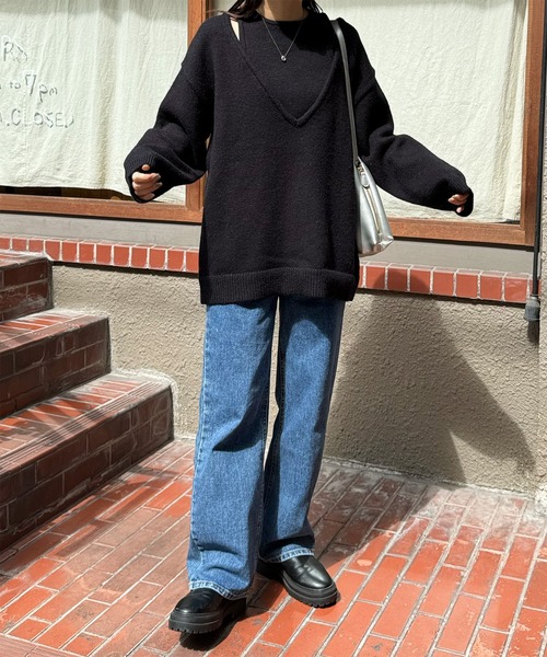 LE MORE（リモア）の「ショルダースリットルーズニット（ニット/セーター・レディース・アイボリー/ブラック/チャコール・FREE）」の10枚目の写真