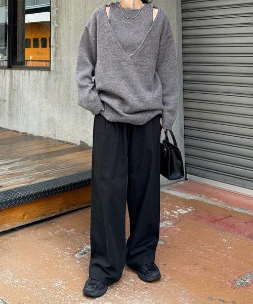 LE MORE（リモア）の「ショルダースリットルーズニット（ニット/セーター・レディース・アイボリー/ブラック/チャコール・FREE）」の11枚目の写真