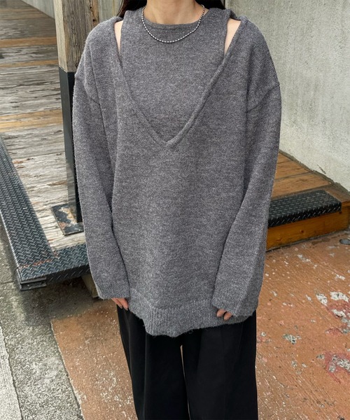 LE MORE（リモア）の「ショルダースリットルーズニット（ニット/セーター・レディース・アイボリー/ブラック/チャコール・FREE）」の12枚目の写真