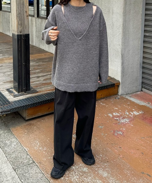 LE MORE（リモア）の「ショルダースリットルーズニット（ニット/セーター・レディース・アイボリー/ブラック/チャコール・FREE）」の13枚目の写真