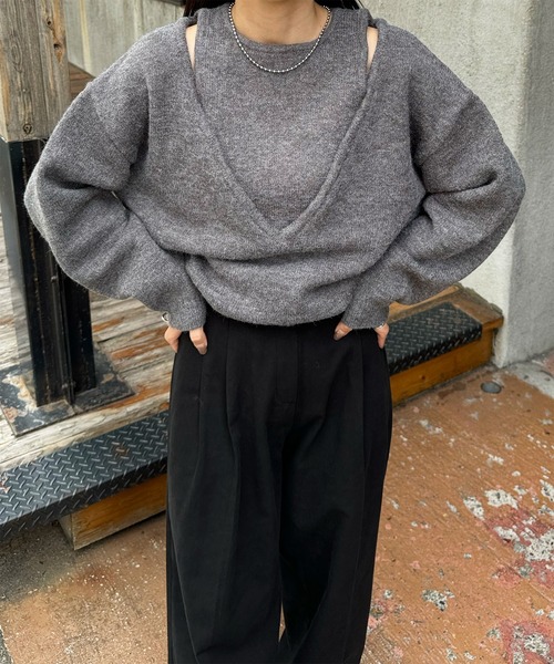 LE MORE（リモア）の「ショルダースリットルーズニット（ニット/セーター・レディース・アイボリー/ブラック/チャコール・FREE）」の14枚目の写真