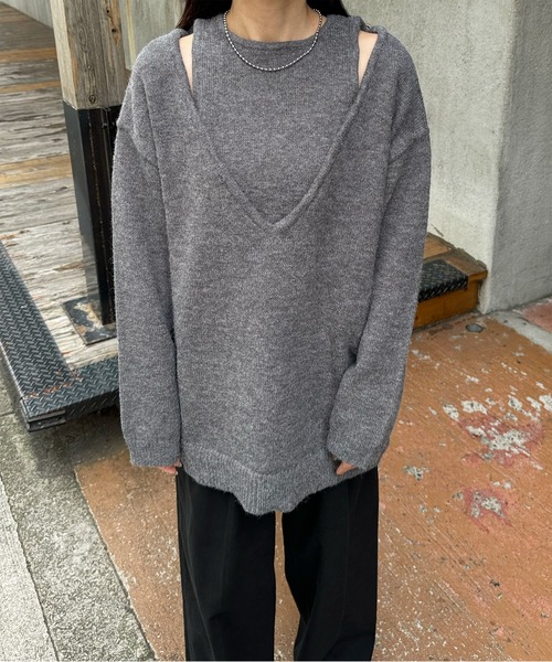 LE MORE（リモア）の「ショルダースリットルーズニット（ニット/セーター・レディース・アイボリー/ブラック/チャコール・FREE）」の18枚目の写真