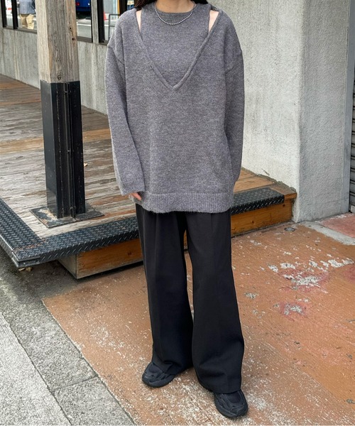 LE MORE（リモア）の「ショルダースリットルーズニット（ニット/セーター・レディース・アイボリー/ブラック/チャコール・FREE）」の19枚目の写真