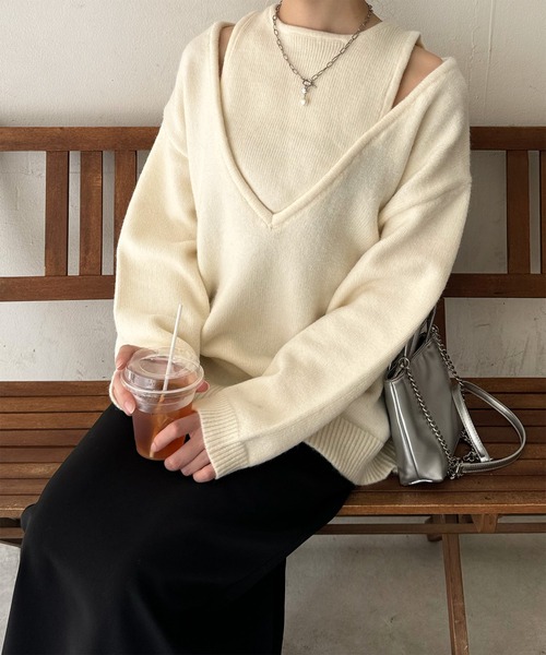 LE MORE（リモア）の「ショルダースリットルーズニット（ニット/セーター・レディース・アイボリー/ブラック/チャコール・FREE）」の21枚目の写真