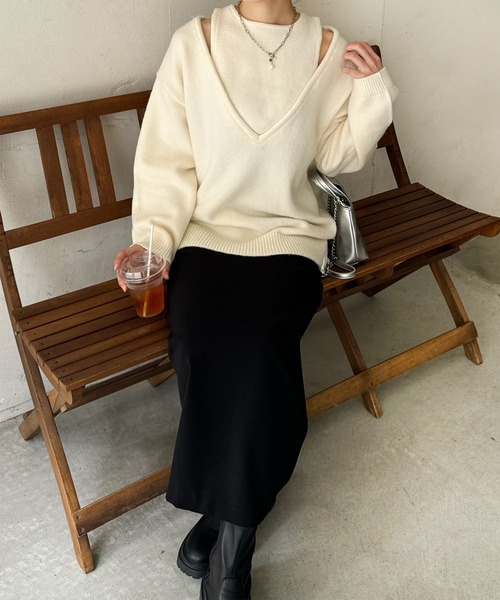 LE MORE（リモア）の「ショルダースリットルーズニット（ニット/セーター・レディース・アイボリー/ブラック/チャコール・FREE）」の22枚目の写真