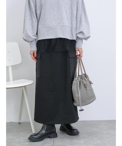 Samansa Mos2 blue（サマンサモスモスブルー）の「◎ダンボール異素材カーゴスカート（スカート・レディース・チャコールグレー/グレー/ブラック・F）」の2枚目の写真