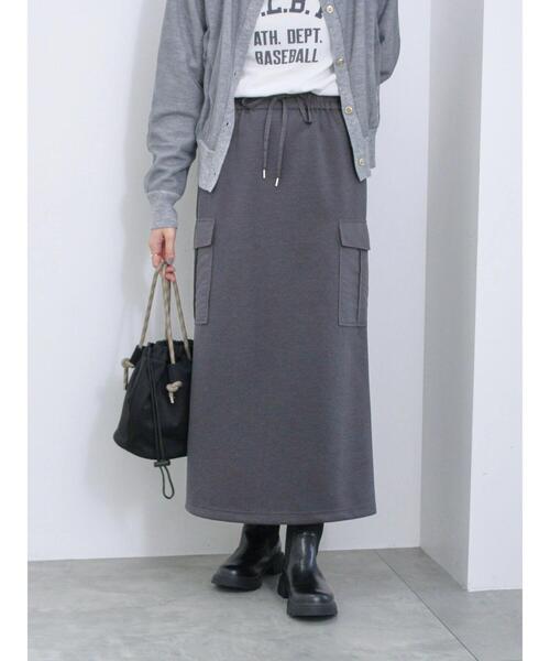 Samansa Mos2 blue（サマンサモスモスブルー）の「◎ダンボール異素材カーゴスカート（スカート・レディース・チャコールグレー/グレー/ブラック・F）」の4枚目の写真