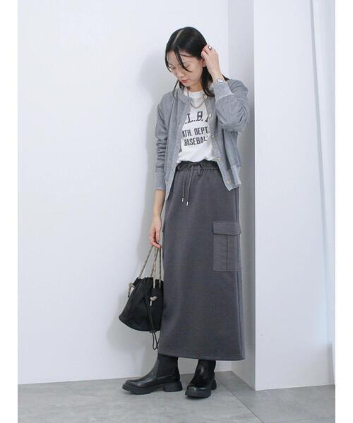 Samansa Mos2 blue（サマンサモスモスブルー）の「◎ダンボール異素材カーゴスカート（スカート・レディース・チャコールグレー/グレー/ブラック・F）」の14枚目の写真