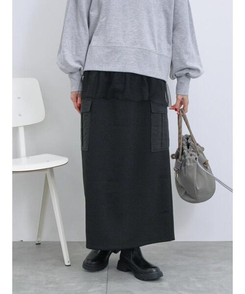 Samansa Mos2 blue（サマンサモスモスブルー）の「◎ダンボール異素材カーゴスカート（スカート・レディース・チャコールグレー/グレー/ブラック・F）」の15枚目の写真