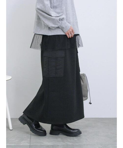 Samansa Mos2 blue（サマンサモスモスブルー）の「◎ダンボール異素材カーゴスカート（スカート・レディース・チャコールグレー/グレー/ブラック・F）」の17枚目の写真