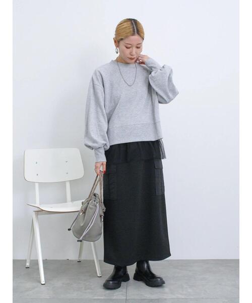 Samansa Mos2 blue（サマンサモスモスブルー）の「◎ダンボール異素材カーゴスカート（スカート・レディース・チャコールグレー/グレー/ブラック・F）」の19枚目の写真