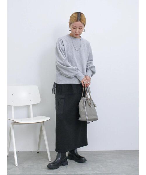 Samansa Mos2 blue（サマンサモスモスブルー）の「◎ダンボール異素材カーゴスカート（スカート・レディース・チャコールグレー/グレー/ブラック・F）」の20枚目の写真