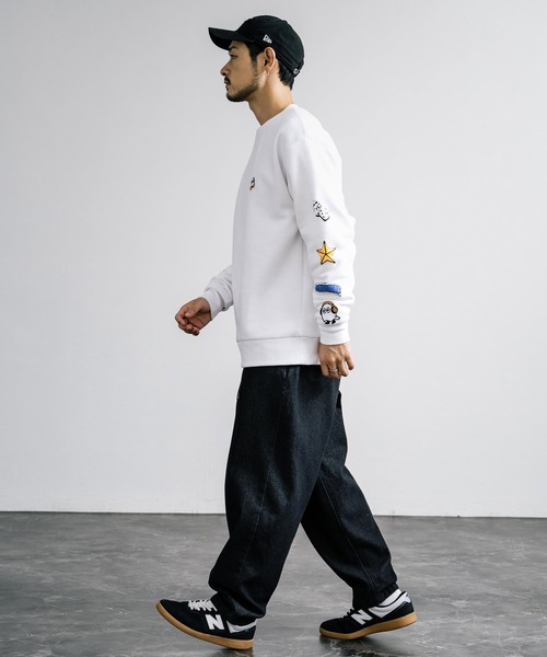 オーバーサイズ裏起毛おばけ刺繍・プリントトレーナー（スウェット