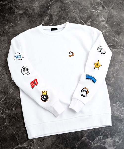 オーバーサイズ裏起毛おばけ刺繍・プリントトレーナー（スウェット
